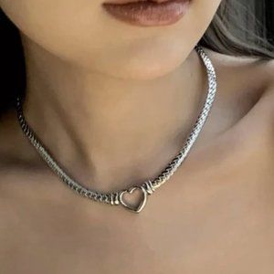 Stainless Steel Hollow Heart Cable Chain Necklace